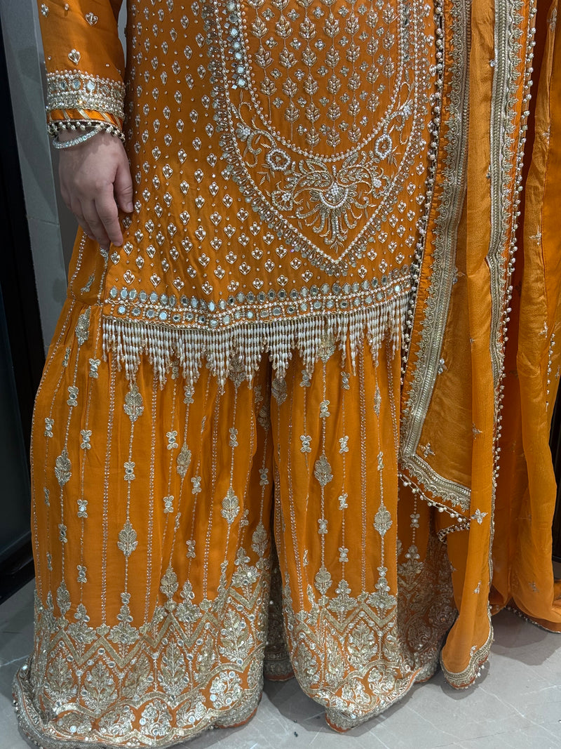 Handwork suit with pearls mirror stones sequin and dabka detailing