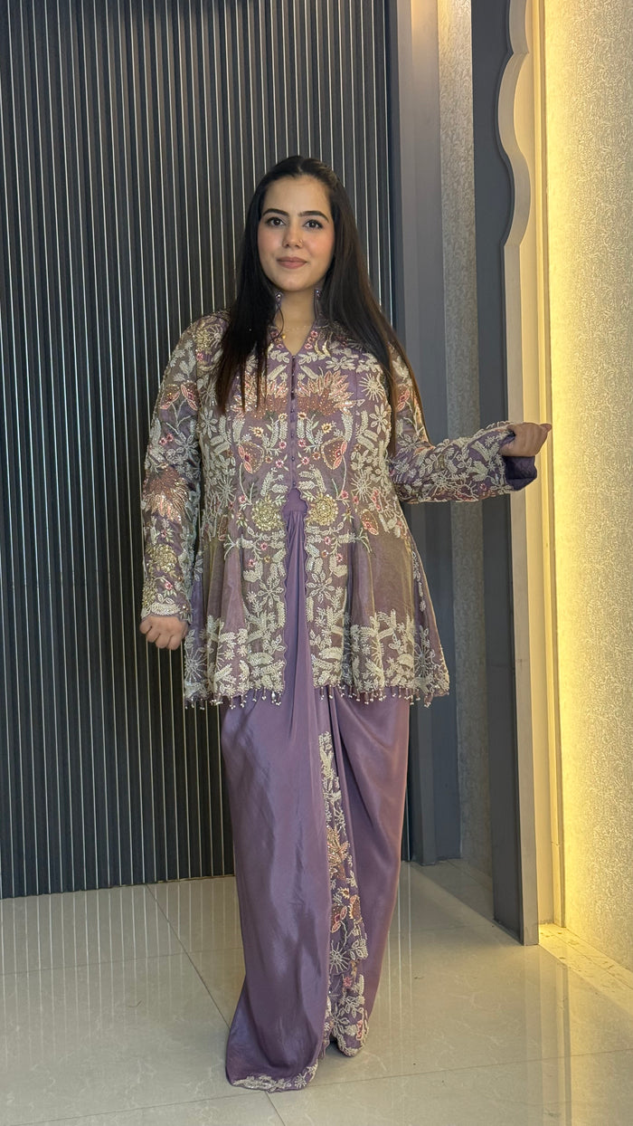 Black Bead & Thread Embroidered Indo-Western Set