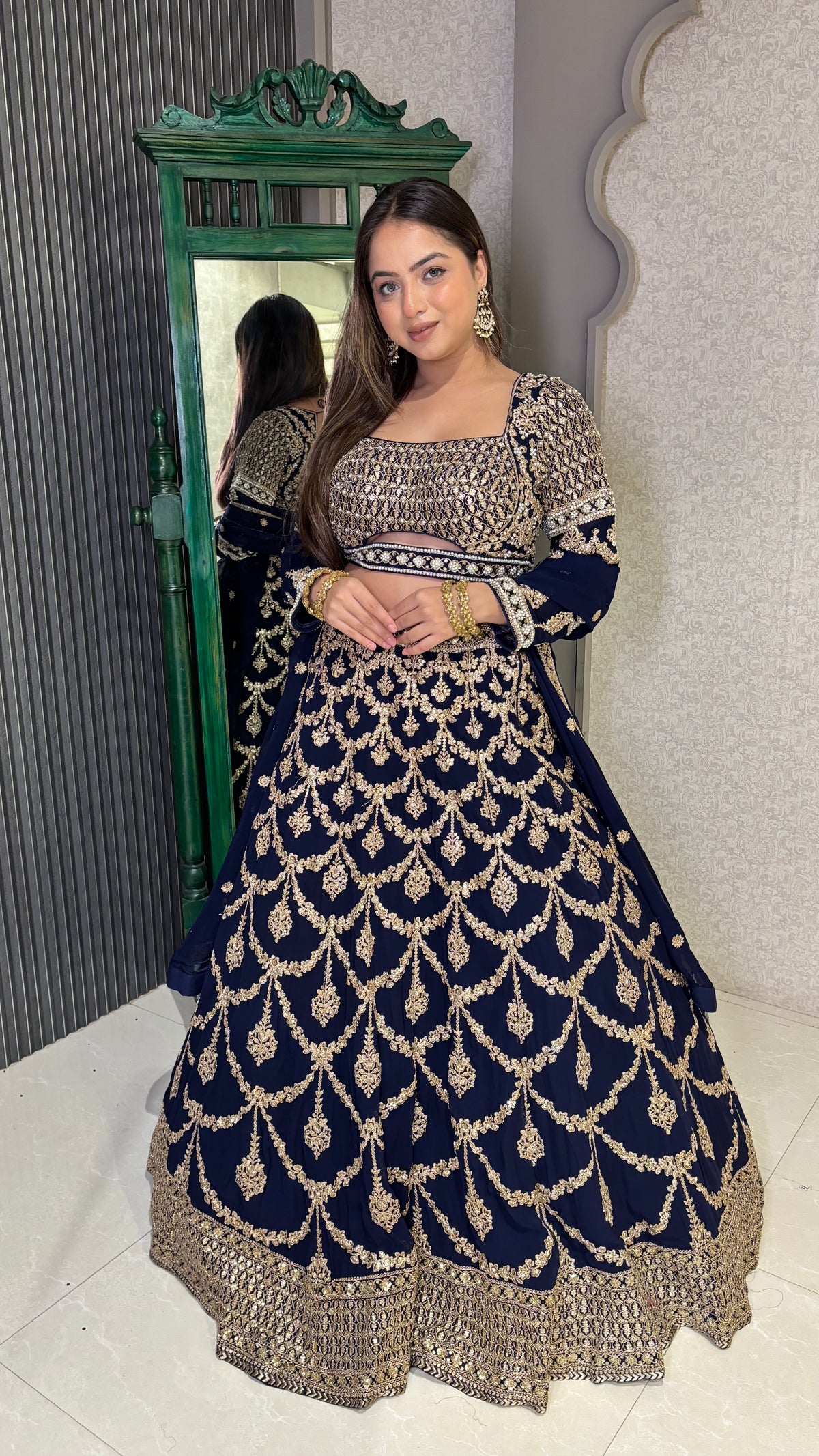 Dori Work Lehenga with Sequin & Pearl Embellishments – Elegant Ethnic Wear