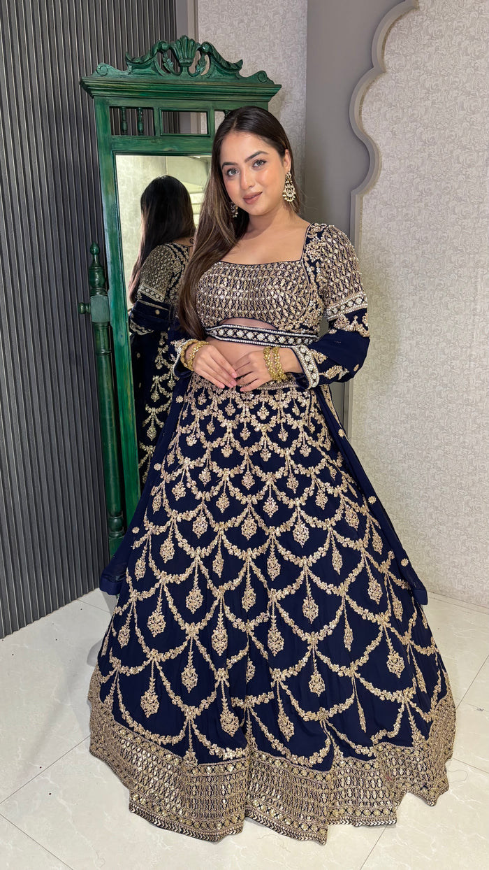 Dori Work Lehenga with Sequin & Pearl Embellishments – Elegant Ethnic Wear