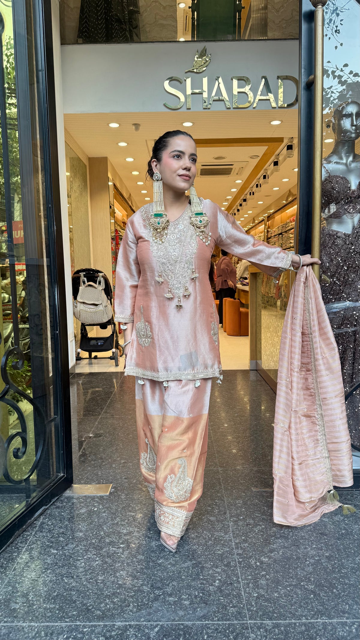 Budget-Friendly Dori Work Suit Set in Shimmer Silk | Sizes Up to 46
