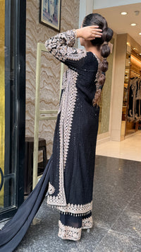 Georgette fabric Suit Set with Sequin Shirt &  Beads Handwork ( 3xl size sides will be plain handwork can be customised )