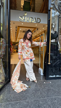 Budget-Friendly Printed Cotton Suit Set with Farshi Salwar & Mirror Lace Neckline | Up to Size 46 (Copy)