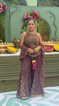Designer Shimmer Silk Indo-Western Set with Handwork & Crush Tissue Bottom