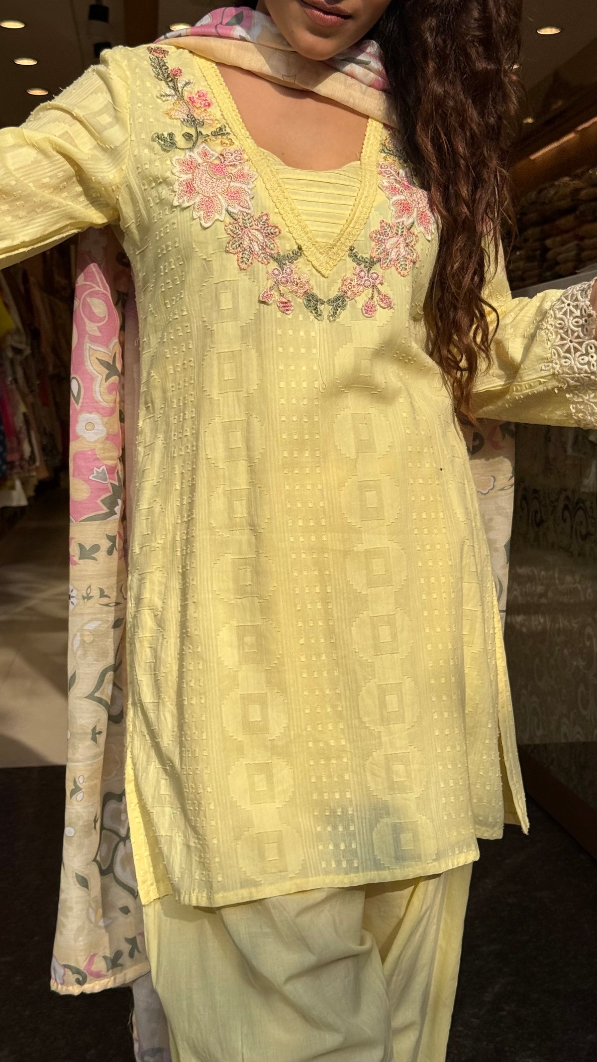 Women’s Cotton Jacket Suit Set with Farshi Salwar | Thread Embroidery Neckline | Sizes Up to 46