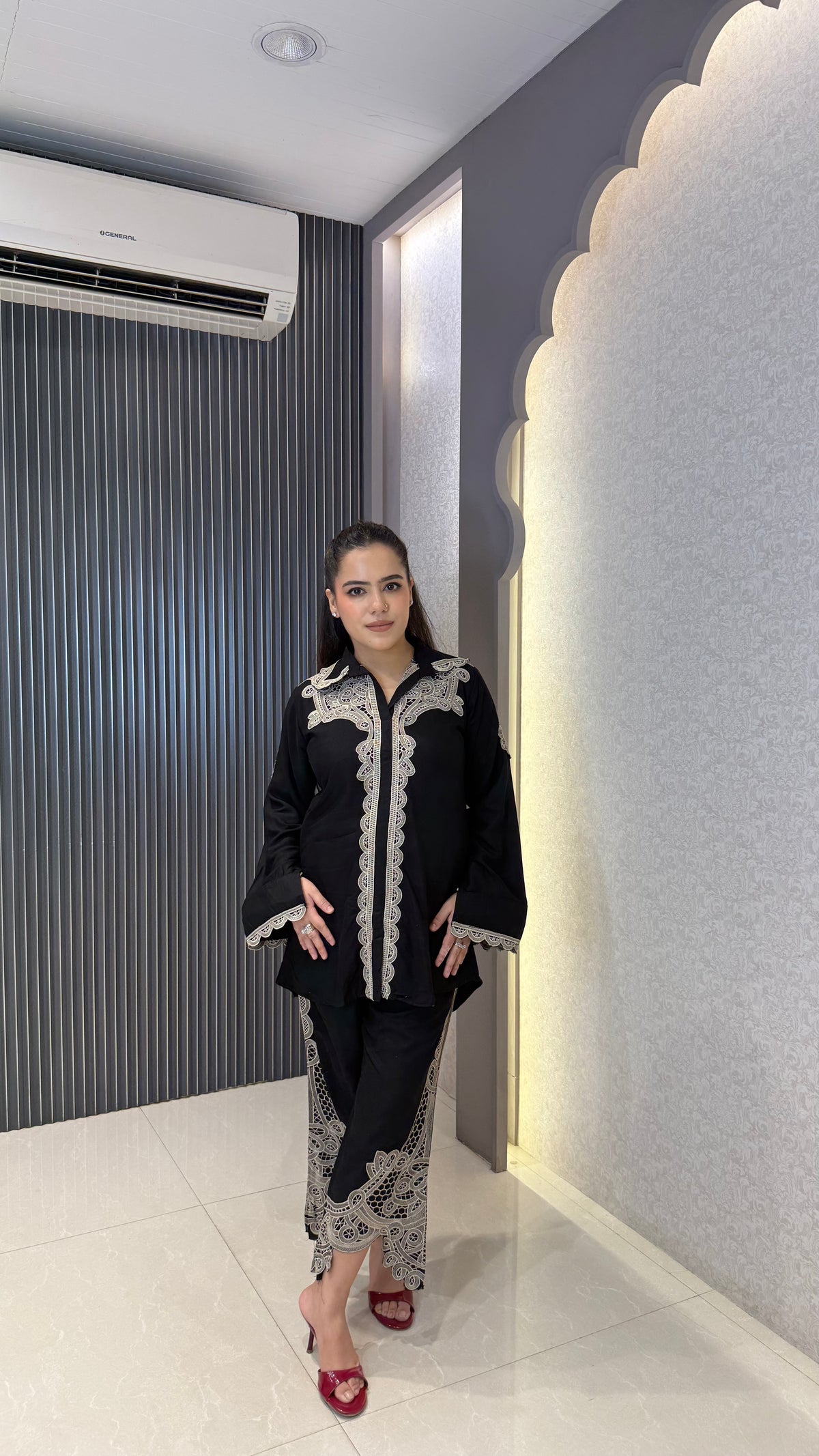 Muslin Thread Embroidered Coord Set For Women