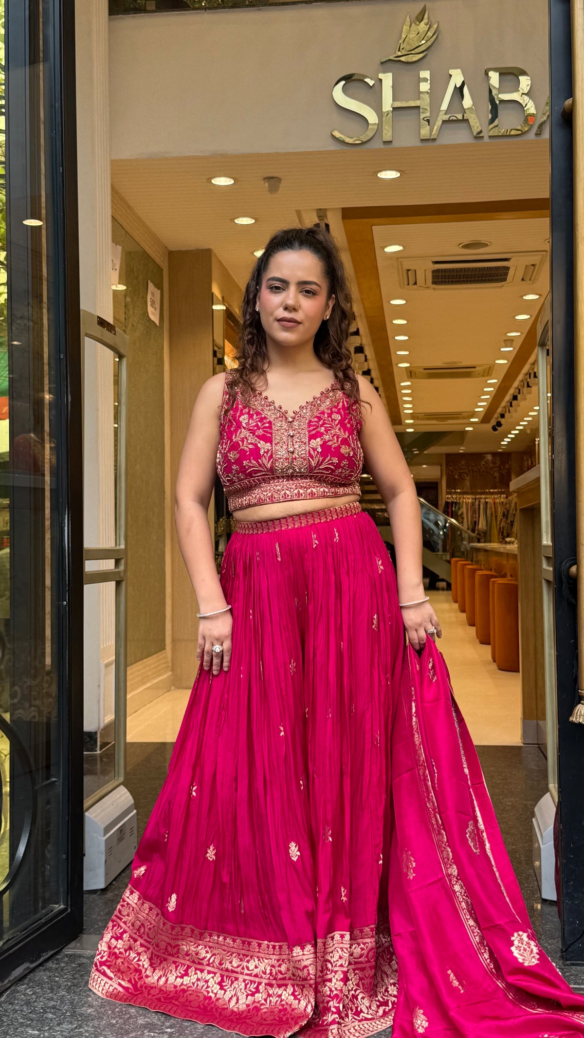 Silk Indo-Western Set with Dabka, Pearl & Stone Work Blouse and Banarasi Weaving Bottom