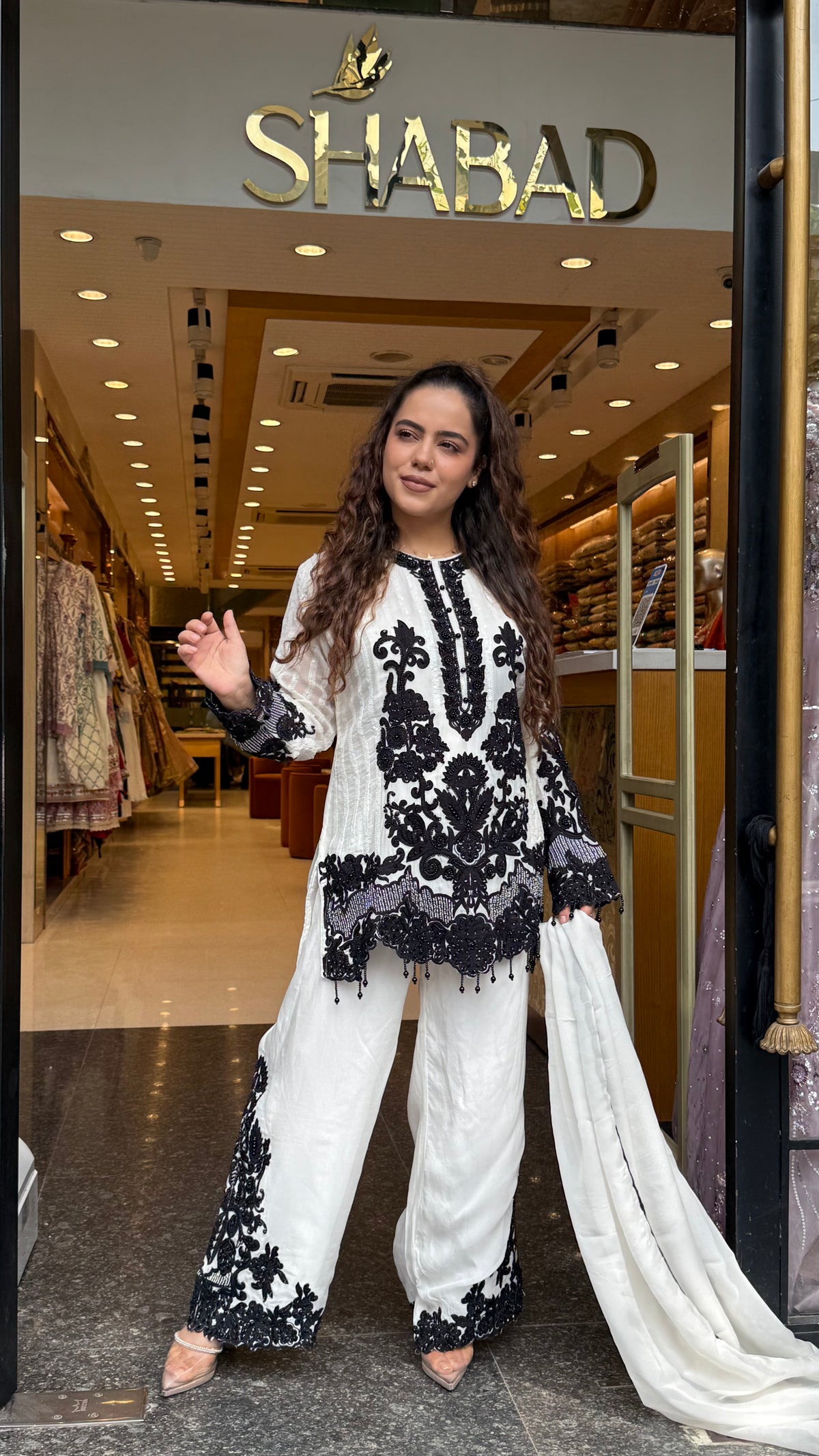 Designer Short Pakistani Suit Set with Sequin, Thread Embroidery & Pearl Detailing | upto size 44
