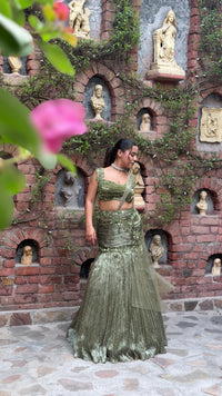 Shimmer Tissue Lehenga with Stone, Sequin, Pearl, Swarovski & Cutdana Work