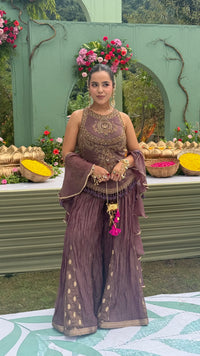 Designer Shimmer Silk Indo-Western Set with Handwork & Crush Tissue Bottom