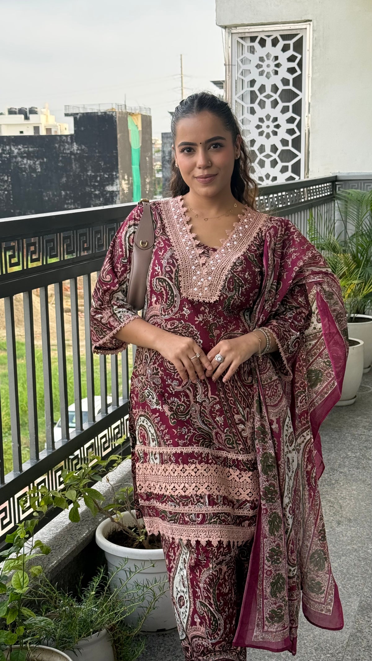 Budget Friendly Printed Cotton Suit with Lace Work