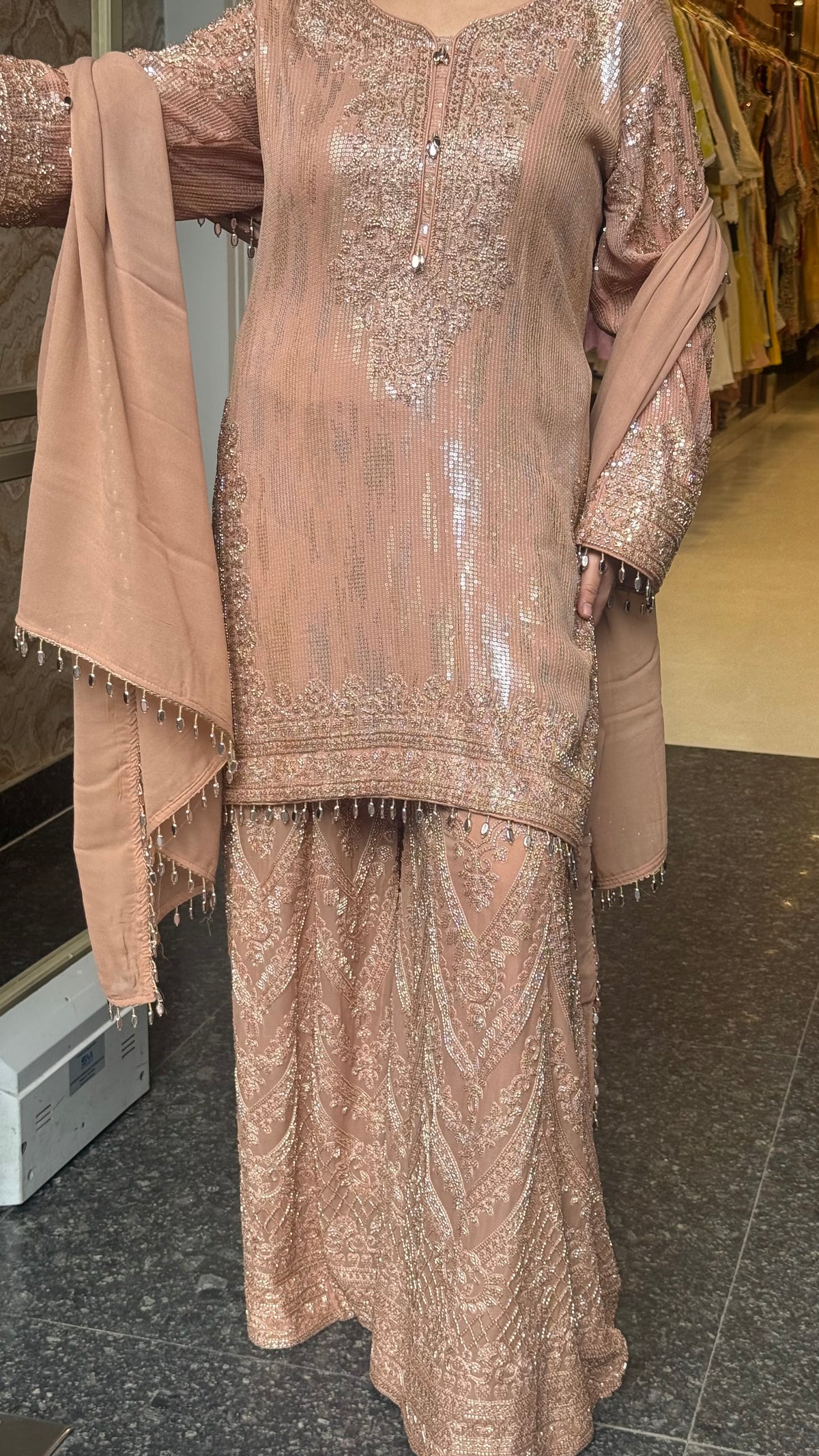 Heavy Sequin Shirt Set with Beads Work in Georgette Fabric | Party & Wedding Wear