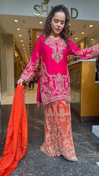 Embellished Chinon Suit Set with Multicolor Stone & Beadwork
