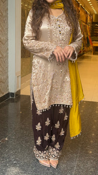 Shimmer Silk Beaded Suit Set with Chinon Salwar Style Pant