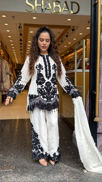 Designer Short Pakistani Suit Set with Sequin, Thread Embroidery & Pearl Detailing | upto size 44
