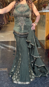 Designer Shimmer Silk Indo-Western Set with Handwork & Crush Tissue Bottom