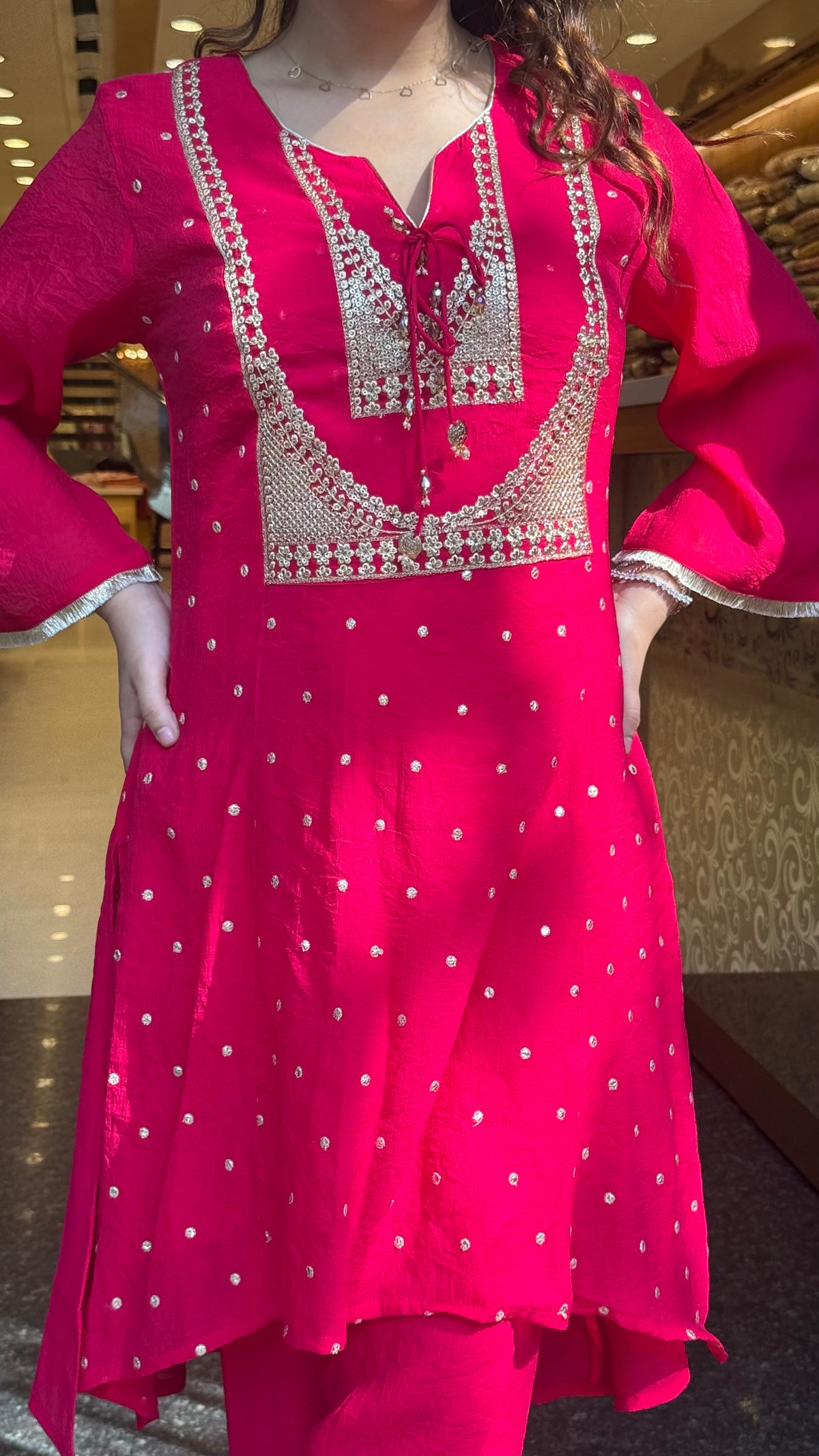 Mul Chanderi Co-ord Set with Badla & Sequin Work
