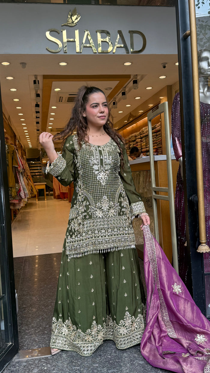 Women’s Chinon Fabric Suit Set | Zari Work & Cutwork | Premium Ethnic Wear | Sizes Up to 46