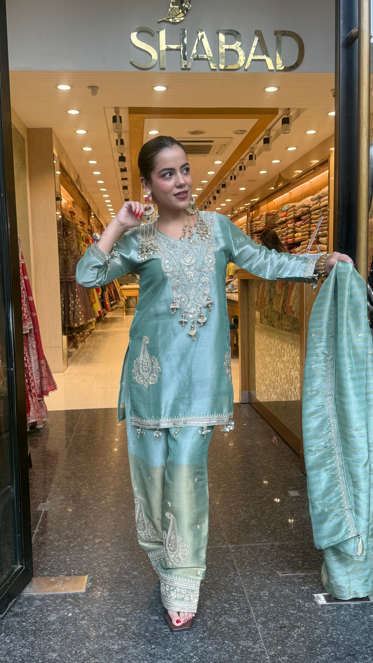 Budget-Friendly Shimmer Silk Suit Set with Dori Work | Sizes Up to 46