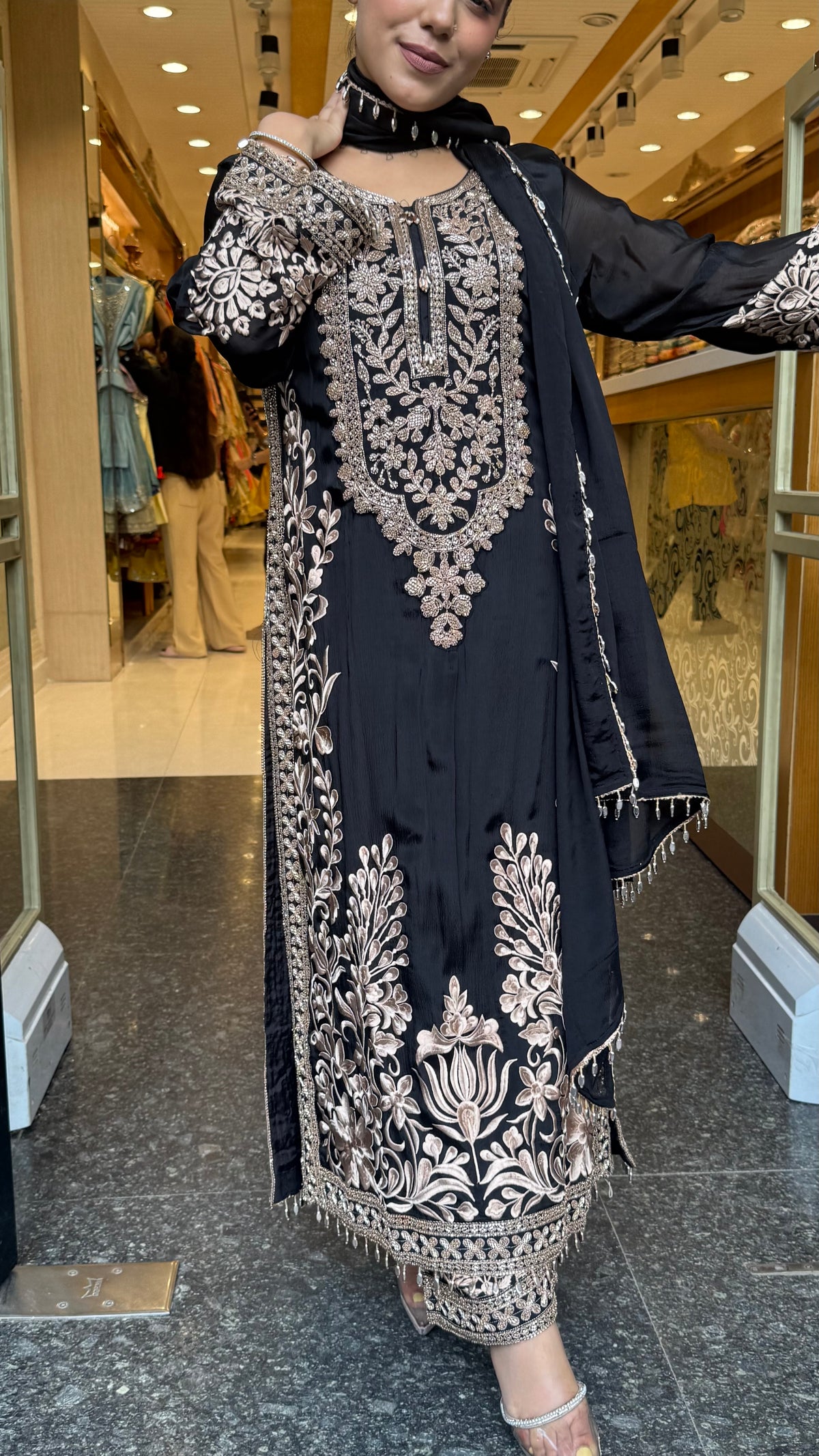 Chinon Embroidered Suit Set with Beads & Thread Work