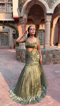 Shimmer Tissue Lehenga with Stone, Sequin, Pearl, Swarovski & Cutdana Work
