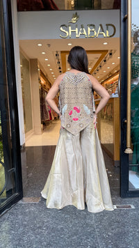 Pure Shimmer Silk Indo-Western with Handwork Thread, Zari, Cutdana & Pearl Embroidery