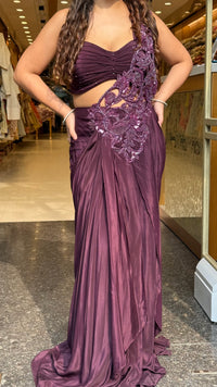 Designer Crepe Drape Saree with Handworked Palla | Ready-to-Wear Saree