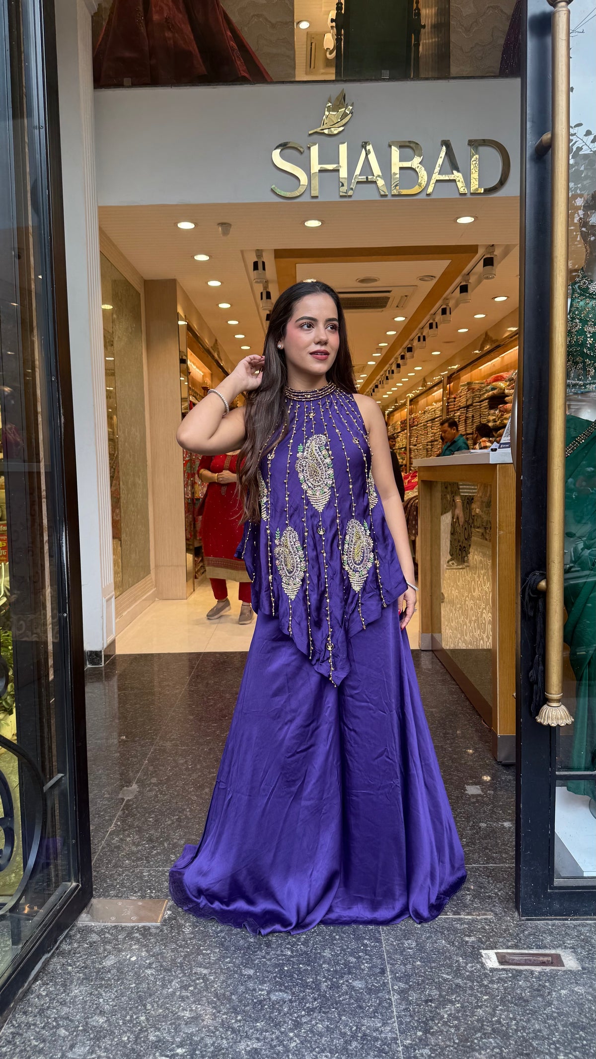 Pure Shimmer Silk Indo-Western with Handwork Thread, Zari, Cutdana & Pearl Embroidery