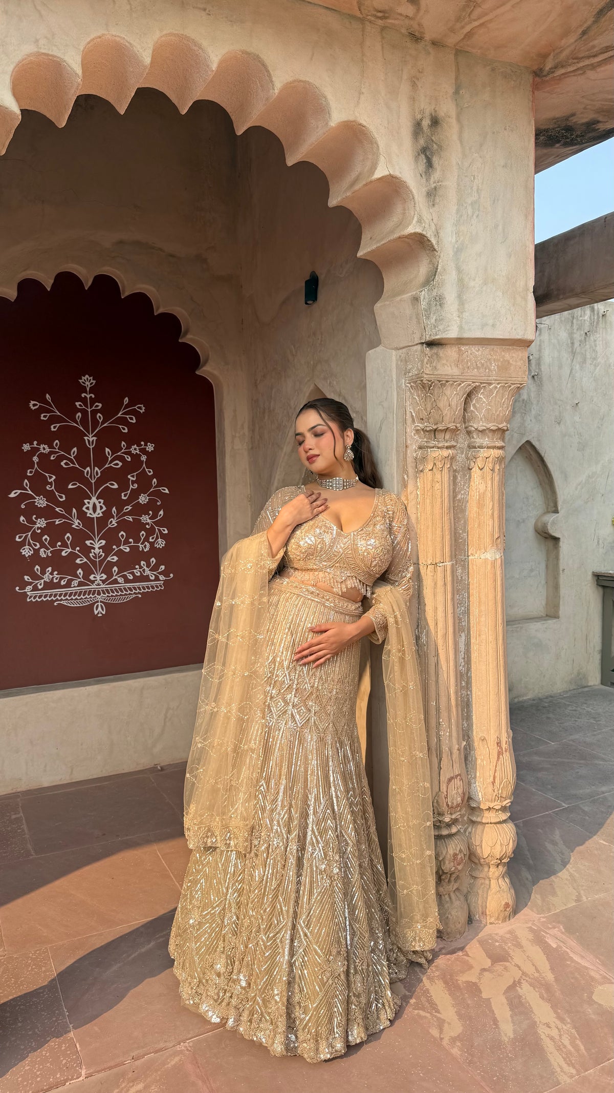 Fish-Cut Lehenga with cutdana, Pearls & Sequin Work | Designer Lehenga