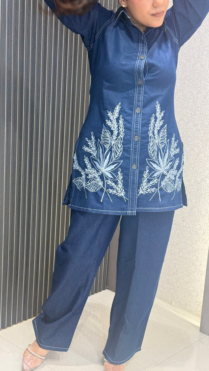 Denim Co-ord Set with Thread Embroidery