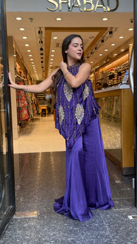 Pure Shimmer Silk Indo-Western with Handwork Thread, Zari, Cutdana & Pearl Embroidery