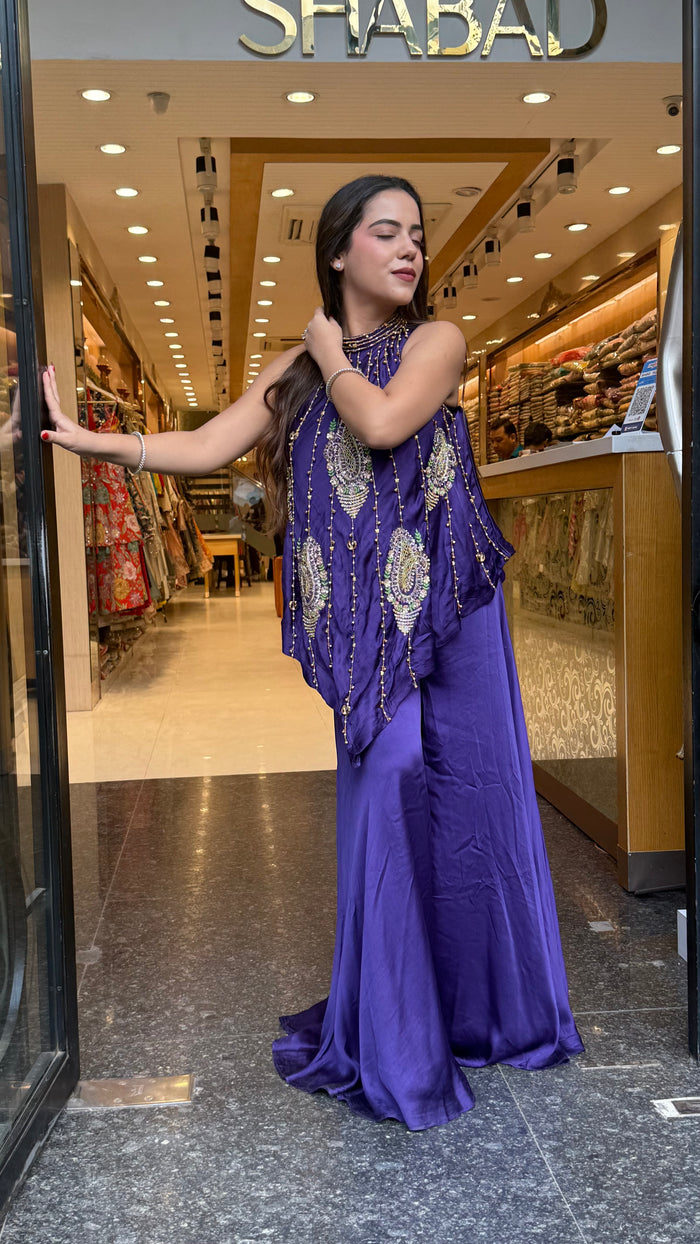 Pure Shimmer Silk Indo-Western with Handwork Thread, Zari, Cutdana & Pearl Embroidery