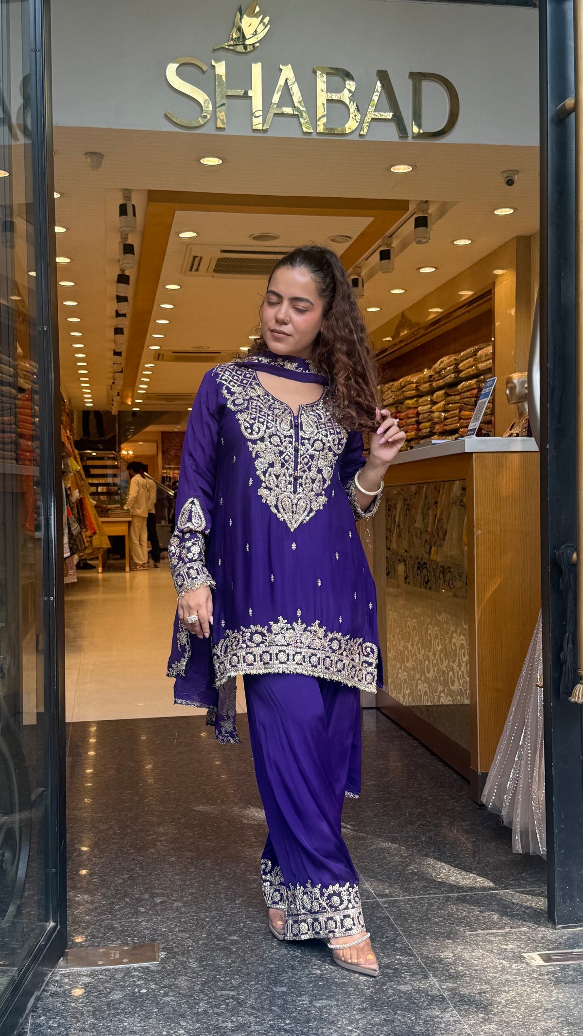 Designer Chinon Suit Set with Dori & Sequin Work