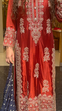Beads & Thread Embroidered Dupion Silk Suit Set | Festive & Wedding Wear | Size Up to 46