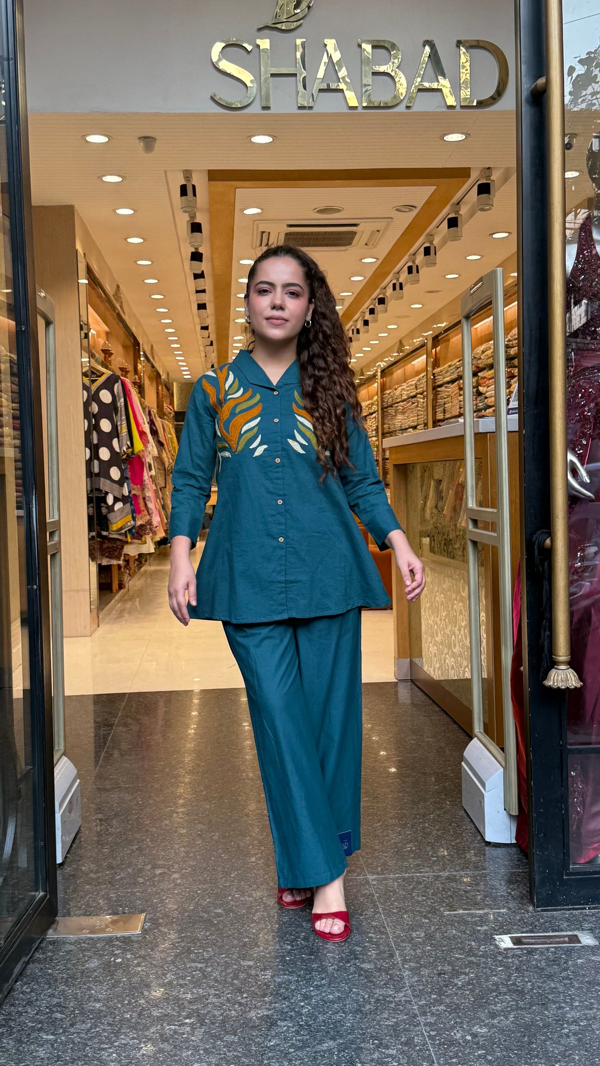 Women’s Cotton Jacket Suit Set with Farshi Salwar | Thread Embroidery Neckline | Sizes Up to 46