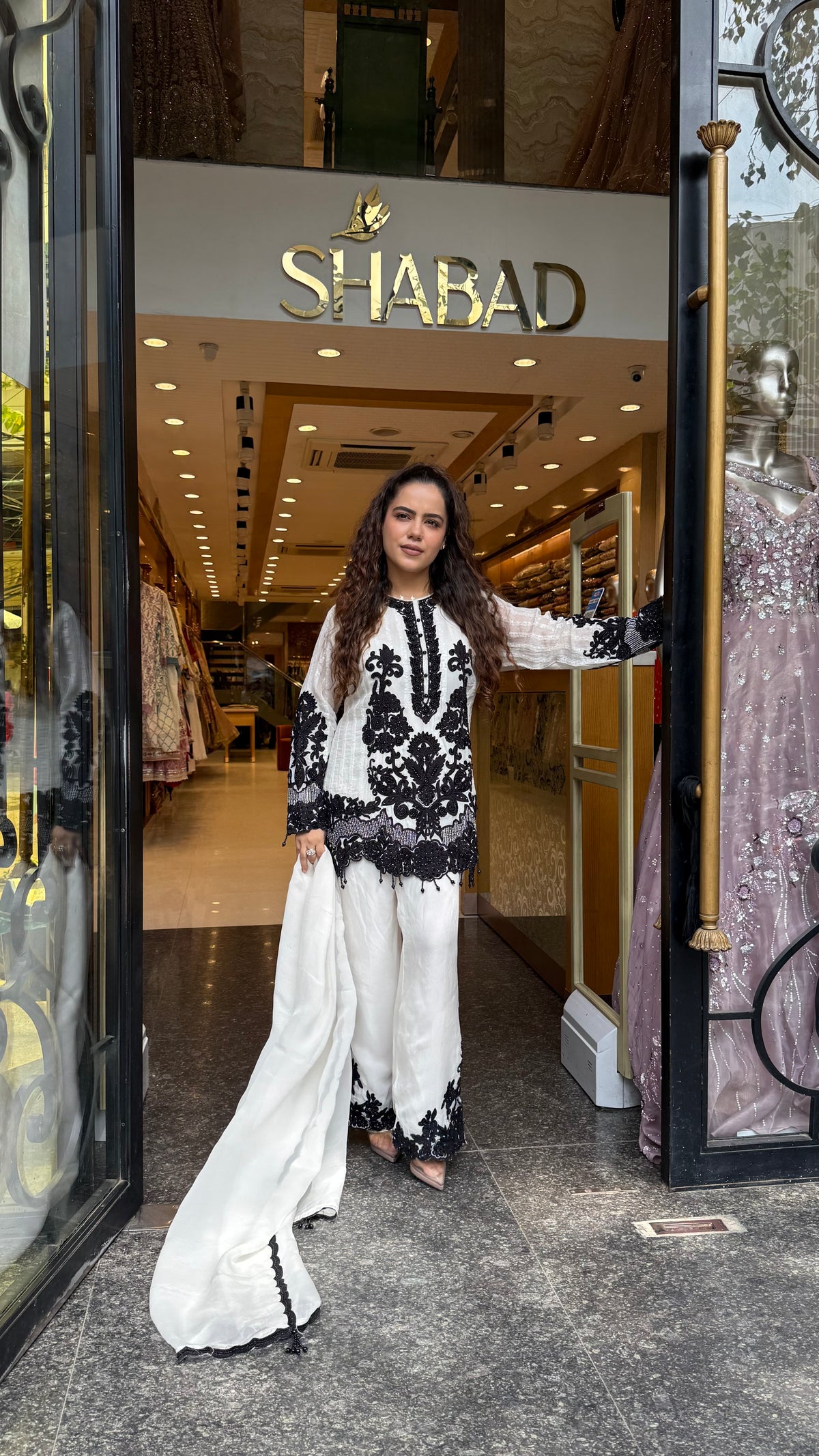 Designer Short Pakistani Suit Set with Sequin, Thread Embroidery & Pearl Detailing | upto size 44
