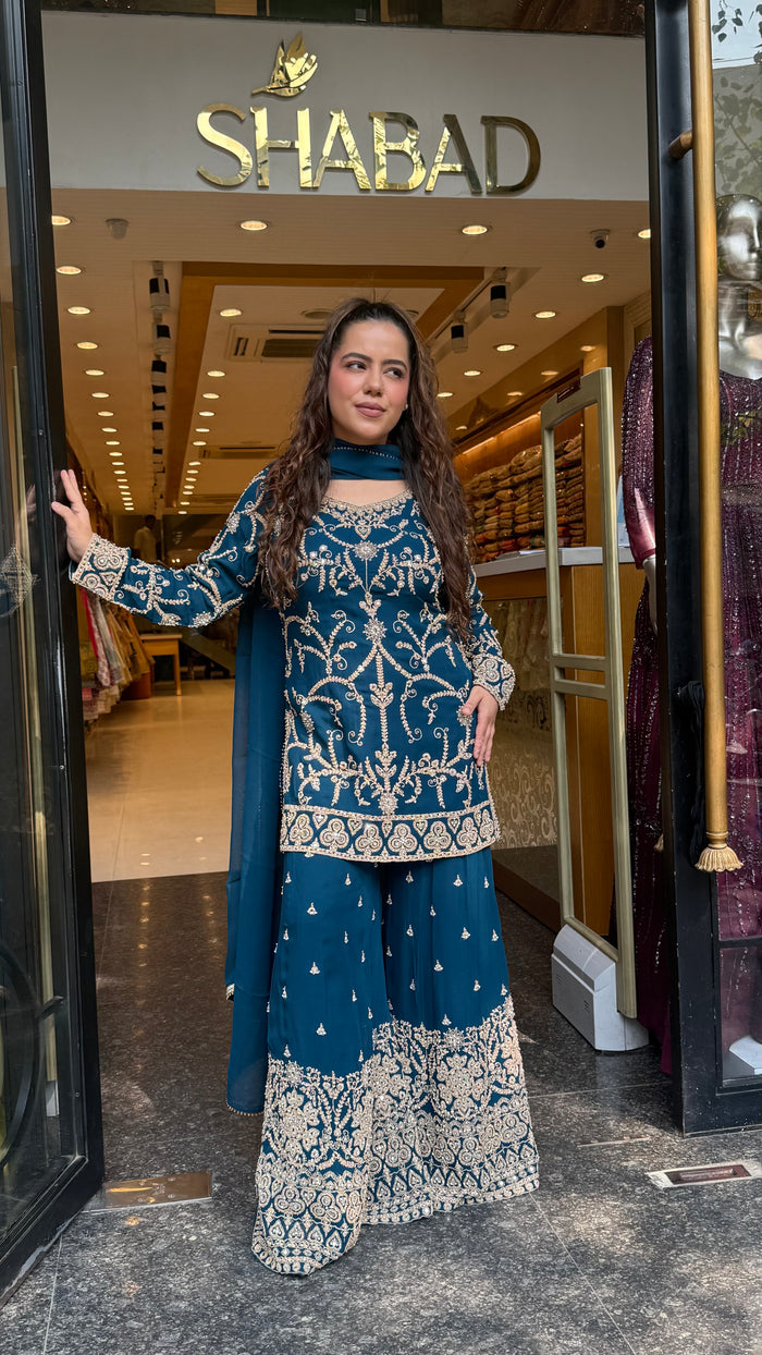 Georgette Suit Set with Dori & Mirror Work | Premium Festive Wear