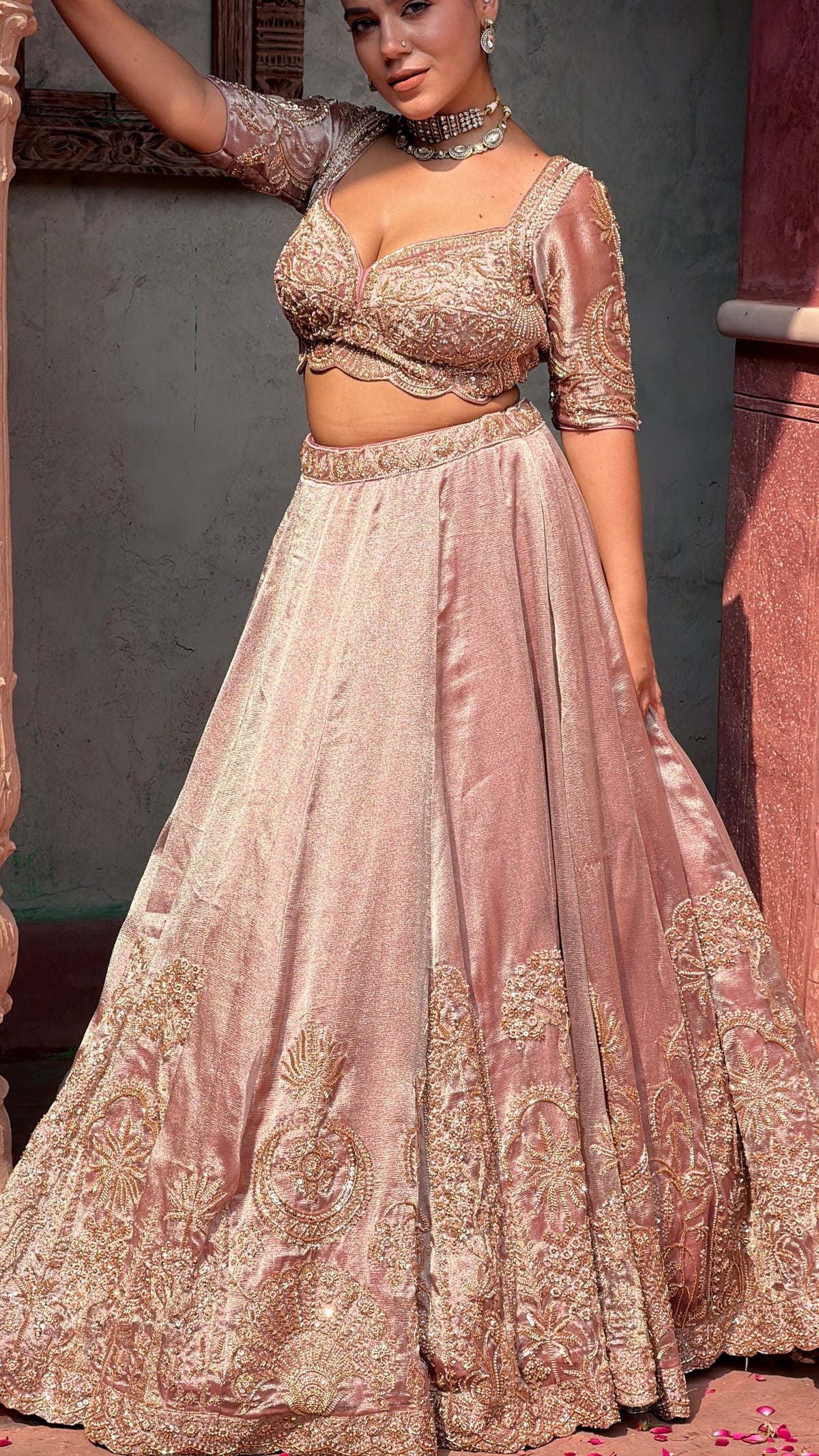 Shimmer Tissue Beads Work Designer Lehenga Set | Festive & Wedding Wear
