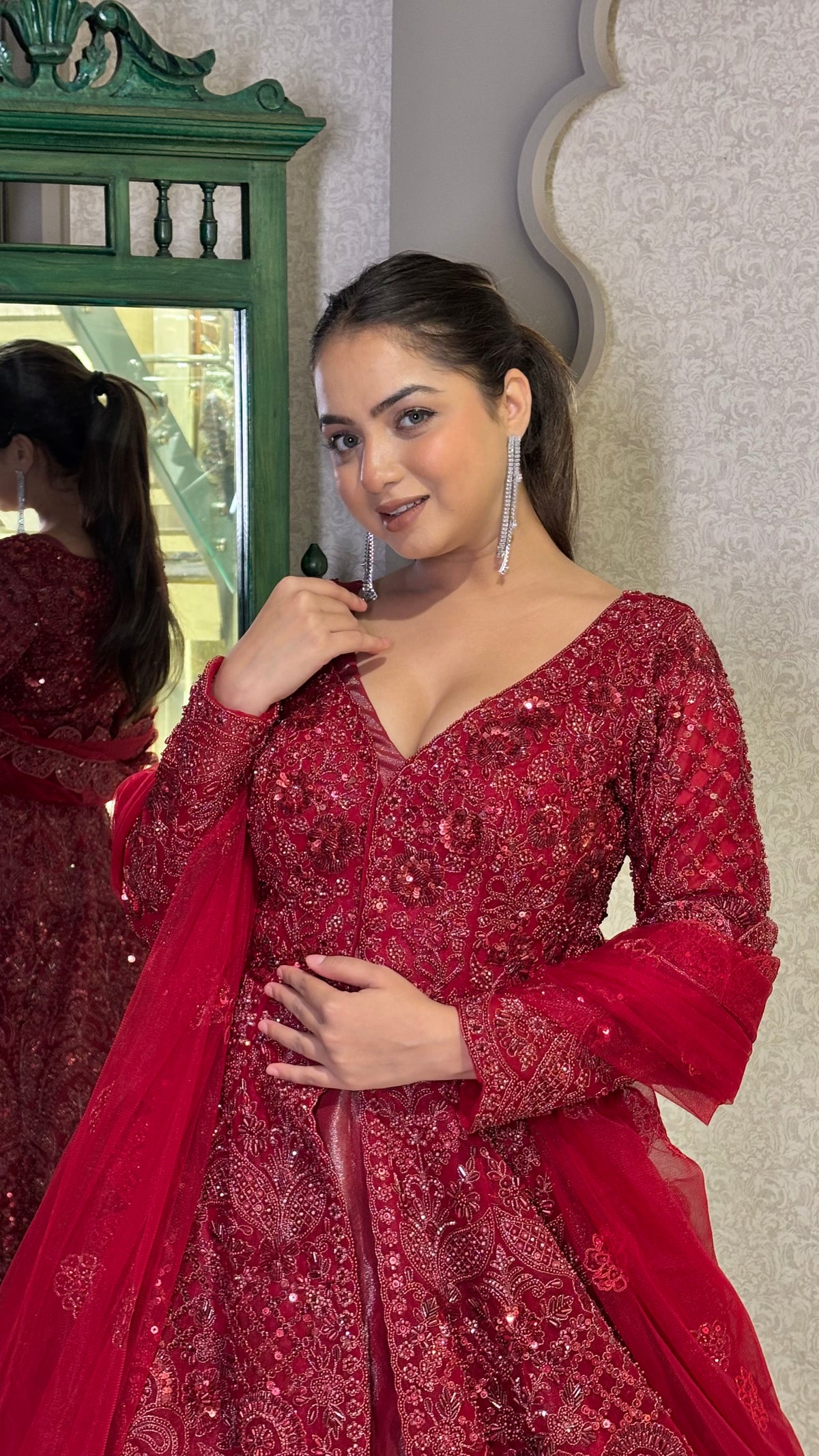 Long jacket lehenga.. pearls cutdana sequin stones work