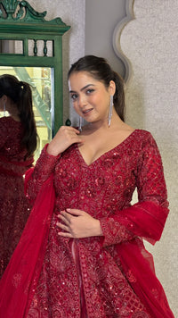 Long jacket lehenga.. pearls cutdana sequin stones work