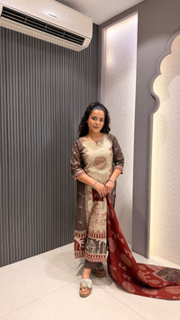 Warli Print Cotton Suit with Thread Embroidery