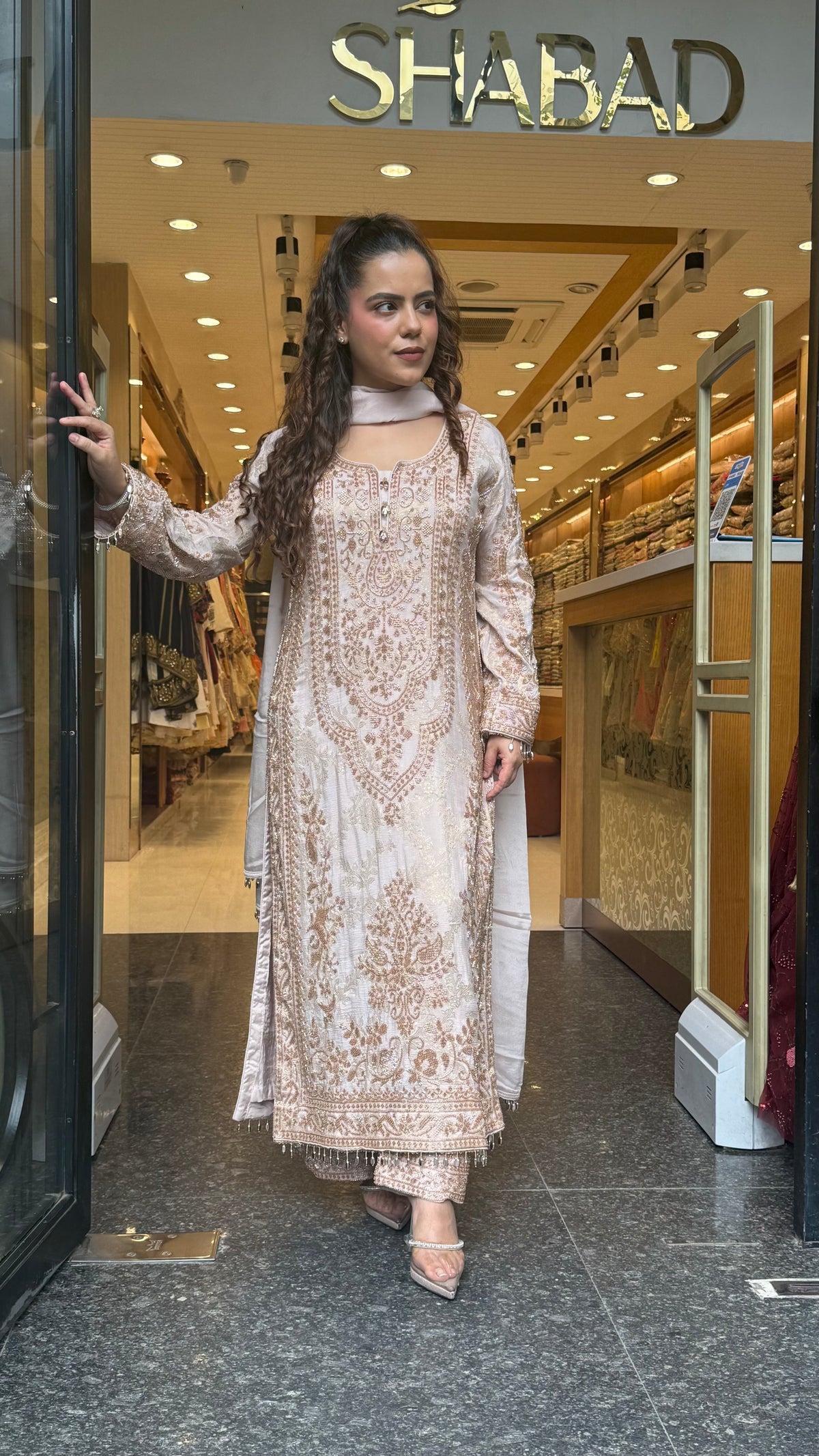 Pakistani Suit Set with banarsi weaving  shirt &  Beads handwork