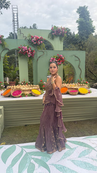 Designer Shimmer Silk Indo-Western Set with Handwork & Crush Tissue Bottom