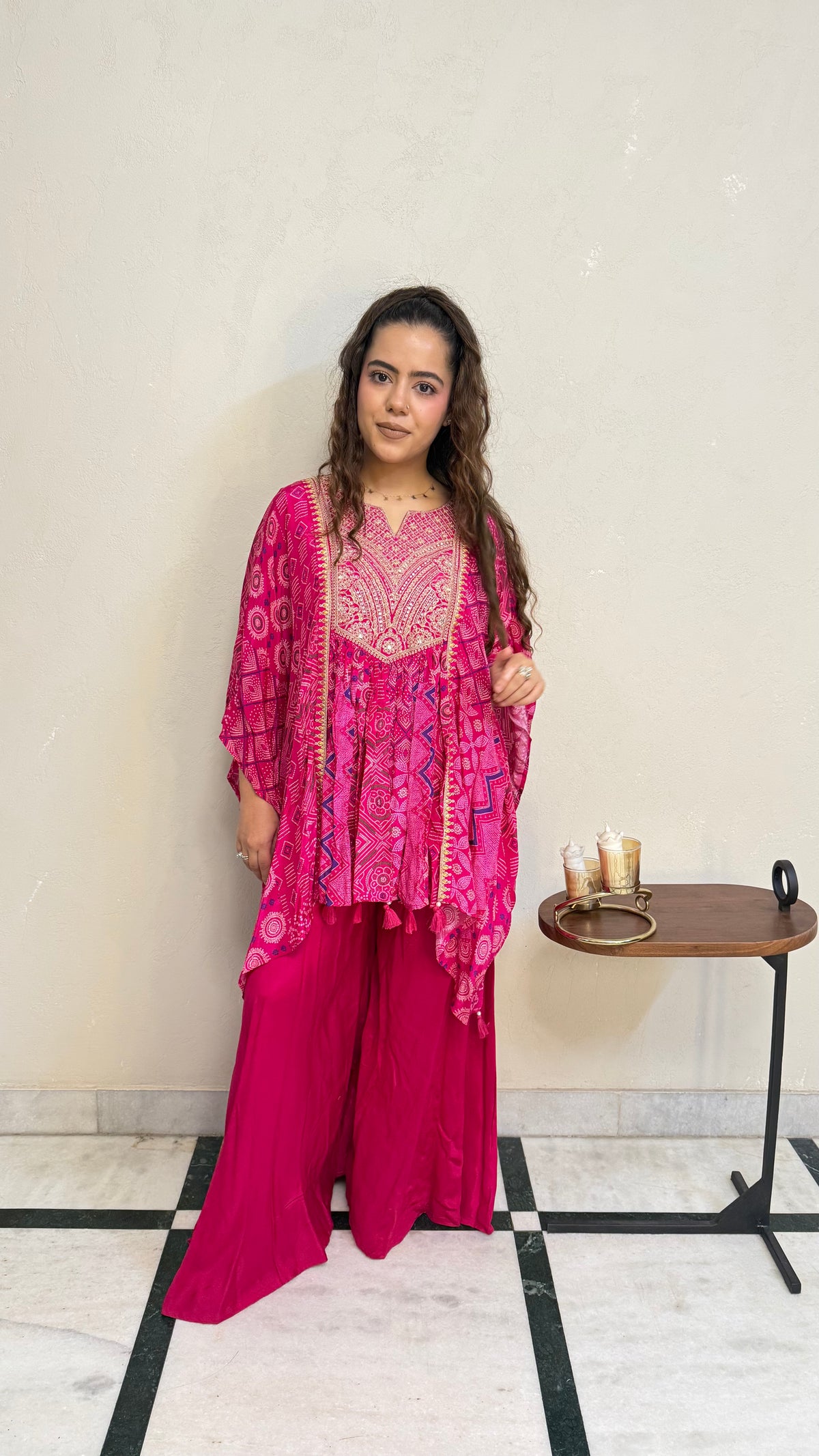 Bandhani Print Crepe Co-ord Set with Dori, Pearl, Sequin & Mirror Work