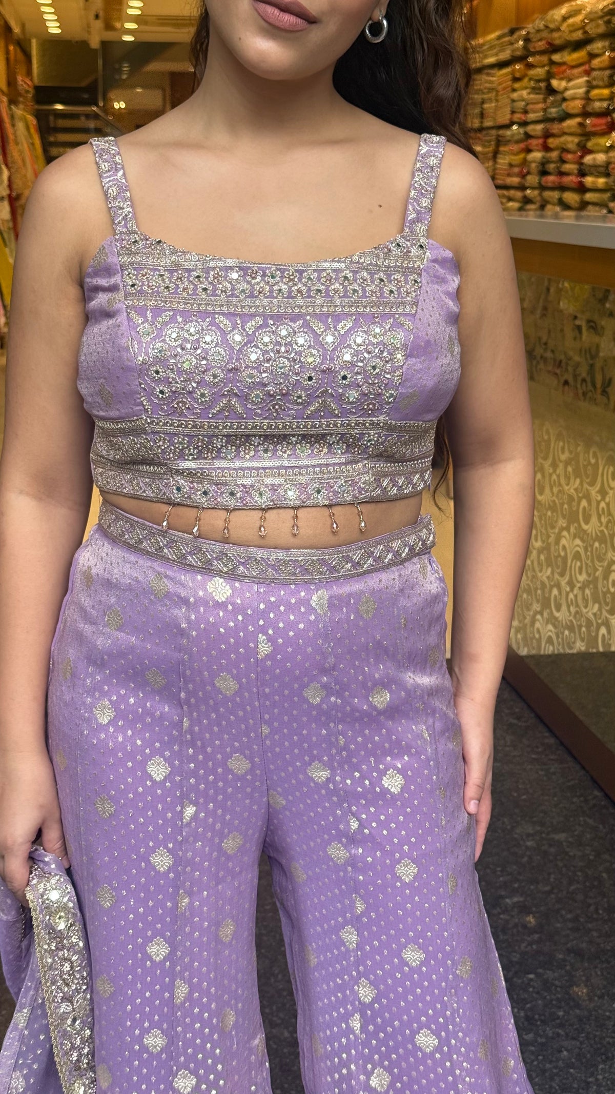 Banarsi Shimmer Indo-Western Set with Handwork Mirror Jacket | Upto Size 40