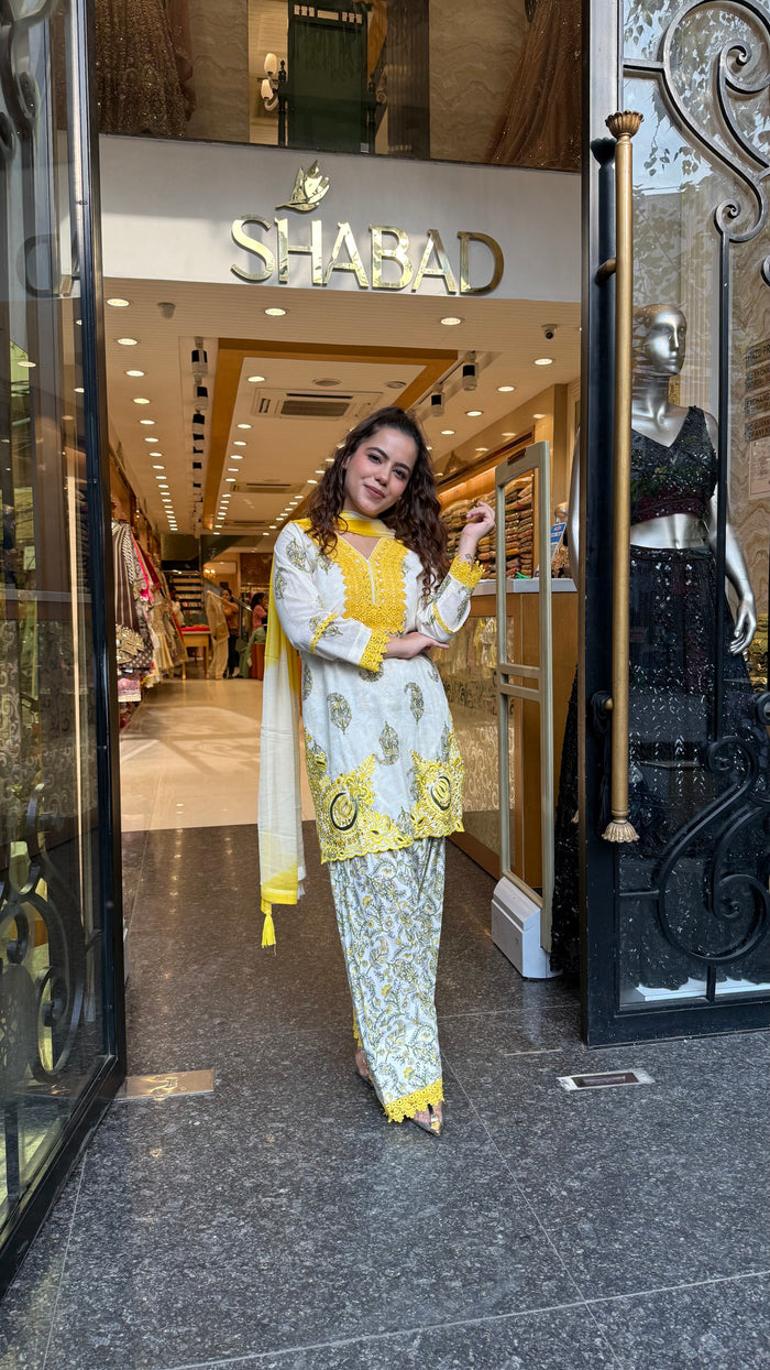 Budget-Friendly Printed Cotton Suit Set with Farshi Salwar & Thread Embroidery | Up to Size 44