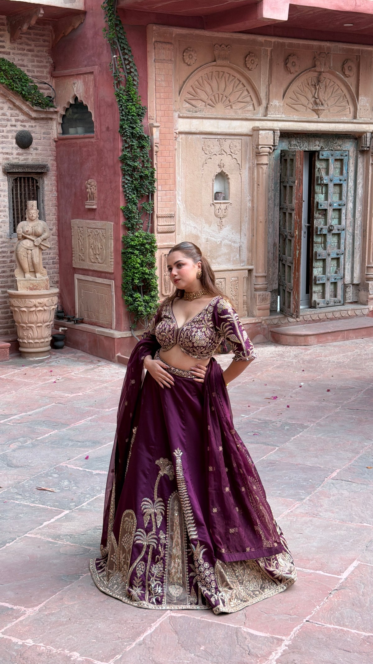 Designer Tafta Silk Lehenga with Thread Embroidery, Beads, Sequins & Pearl Work