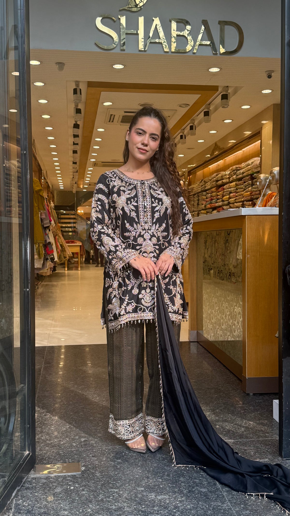 Beads Embellished Designer Suit Set with Brocade Pants