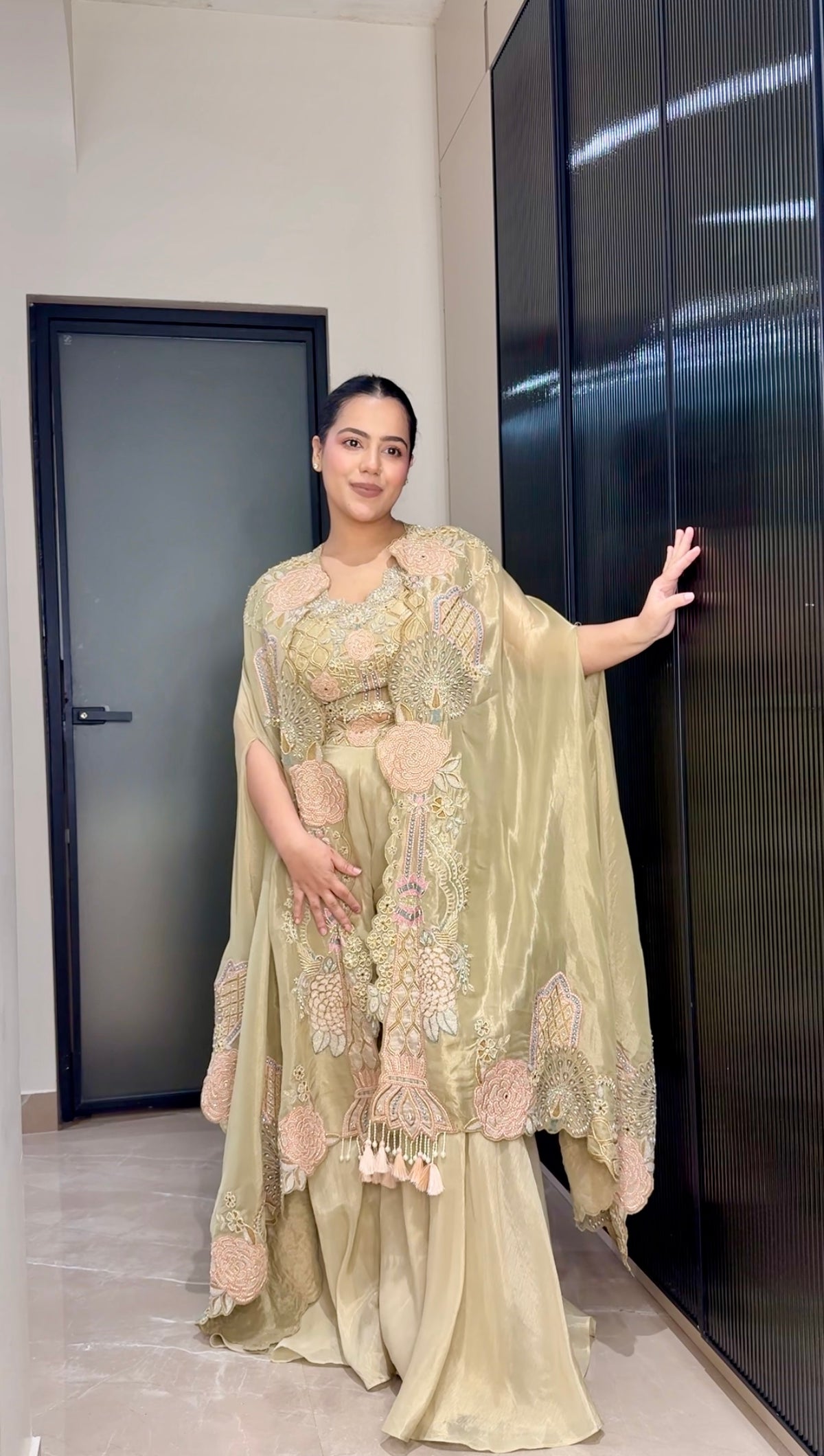 Shimmer Silk Indo-Western 3-Piece Set with Pearl & Cutdana Work