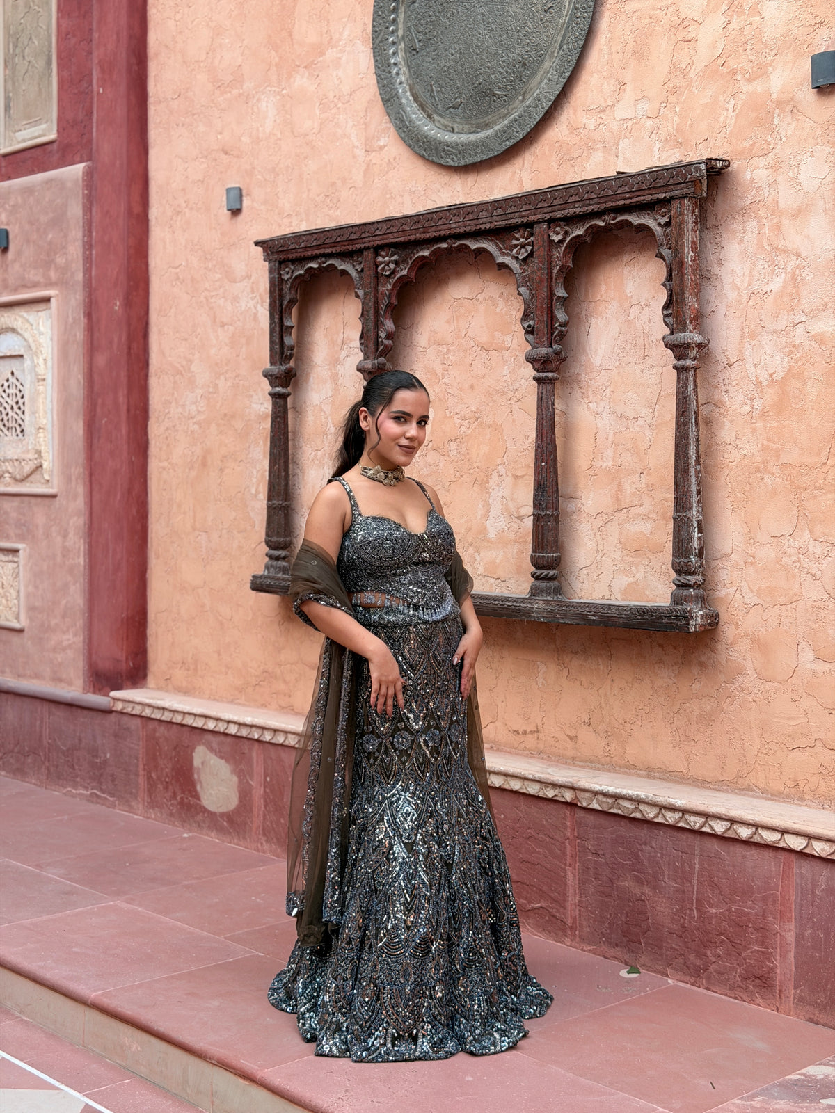 Handwork Fish Cut Lehenga with Beaded & Cutdana Blouse